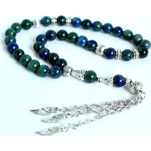 8mm natural green Stone Round Shape 33 Prayer Beads Islamic Muslim Tasbih Allah Mohammed Rosary For Men&Women Q-D003