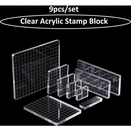 9pcs/set 0.8cm Thick Clear Acrylic Stamp Block Transparent Pad with Gridlines DIY Scrapbooking Photo Album Craft 2021 New