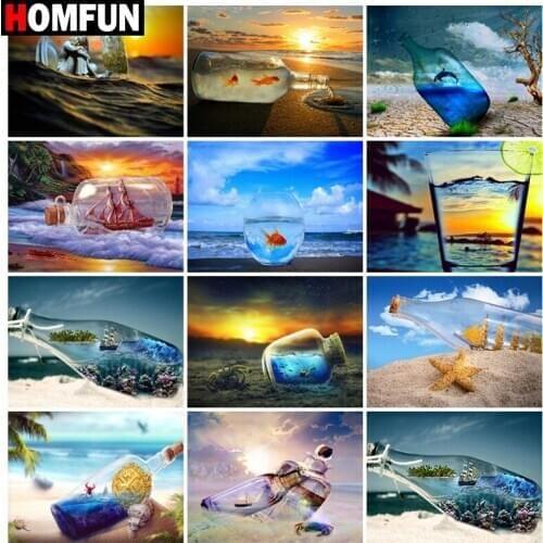 HOMFUN Diamond Painting Full Square/Round Diamond "Sea bottle beach" Pattern Embroidery Cross Stitch 5D Rhinestone Painting