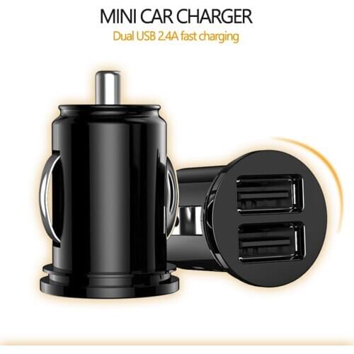 Car Truck Dual 2 Port USB Mini Charger Adapter for iPhone 5~12Plus Max Huawei Samsung Galaxy Celular Black 12V Power