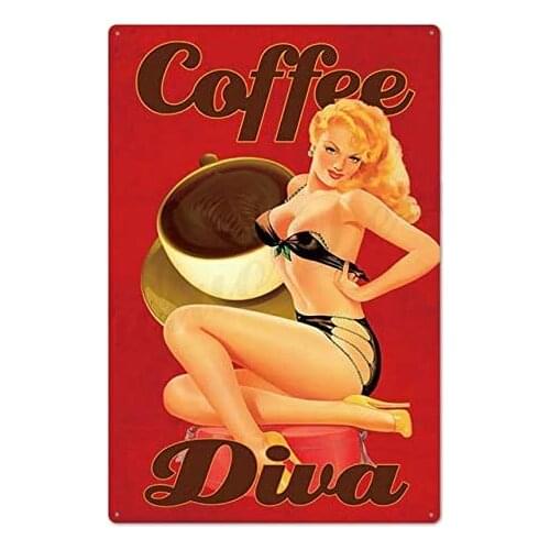 AYLAODI 1pcs Pin Up Girl Tin Sign Plaque Metal Vintage Sexy Metal Sign Wall Decor for Bar Pub Club Man Cave Retro Signs