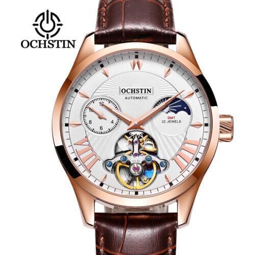 Fashion Men Mechanical Watch Luxury Brand Tourbillon Skeleton Automatic Luminous Week Leather Waterproof Sports Wrist Watch Mens