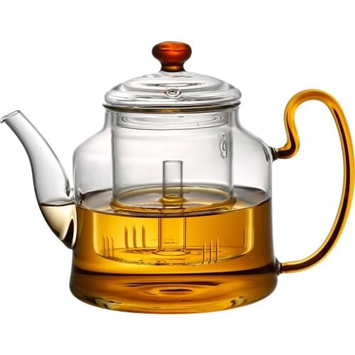 Regimen Steamer Kettle Borosilicate Glass Tea Pot Health Red Herbal Flower Tea Kettle 46 ounce / 1300ml Microwave Stovetop Safe