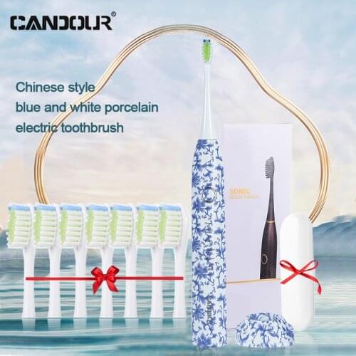 CANDOUR Sonic Electric Toothbrush USB Rechargeable Toothbrush with 8 Brush Head IPX8 Waterproof USB Charger 5 Mode Chinese style