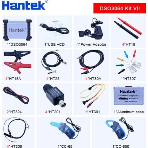 Hantek DSO3064 Kit VII 4CH Automotive Oscilloscope kit for Car Diagnostic USB 2.0 200MS/s 60MHz Frenquency Counter LAN optional
