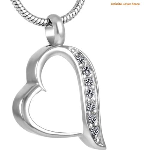 IJD8225 WholeSale Sparking Crystal Heart Stainless Steel Cremation Memorial Jewelry Urn Ashes Holder Pendant Necklace