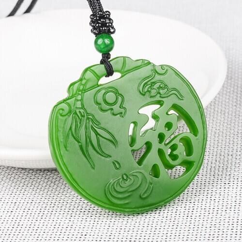 Chinese Green Fuzi brand Jade Pendant Jewelry Lucky Exorcise evil spirits Safety Charms Jade Fine Jewelry Necklace Pendant