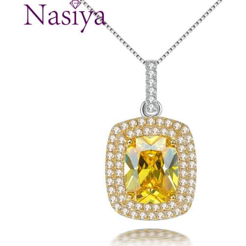 Classic Luxury Diamond Pendant Necklace Yellow Color 3A Zircon Necklace Fine Jewelry