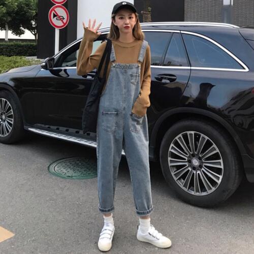 Autumn Vintage Rompers Womens Jumpsuit Loose Casual Denim Bib Pants Overalls for Women Jumpsuit High Waist Cotton Jeans Playsuit