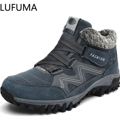 LUFUMA Winter Men Boots with Fur 2020 Warm Leather Snow Boots Men Winter Work Casual Shoes Sneakers High Top Rubber Ankle Boots