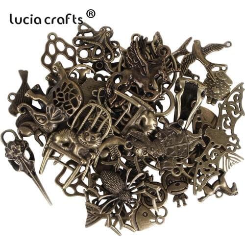 50g 2-5.5cm Mixed Antique Heart-shaped Fish Leaf Metal Charm Pendants DIY Fashion Bracelet Accessories For Jewelry Making G1215