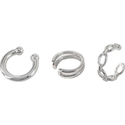 TIMEONLY French 3 Pieces/set No Pierced Ears Metal Clip Earrings C Shape Metal Charms Earring for Women Girls Jewellery Simple