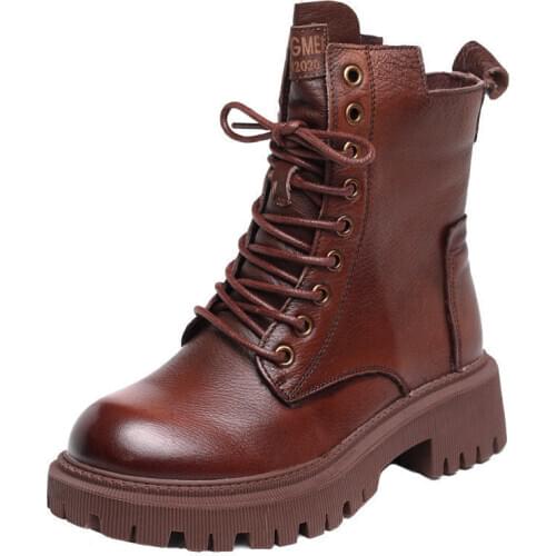 Fashion Leather Woman Martins Boots Winter Warm Lace-up Ankle High Quality High Cut Waterproof Platform shoes
