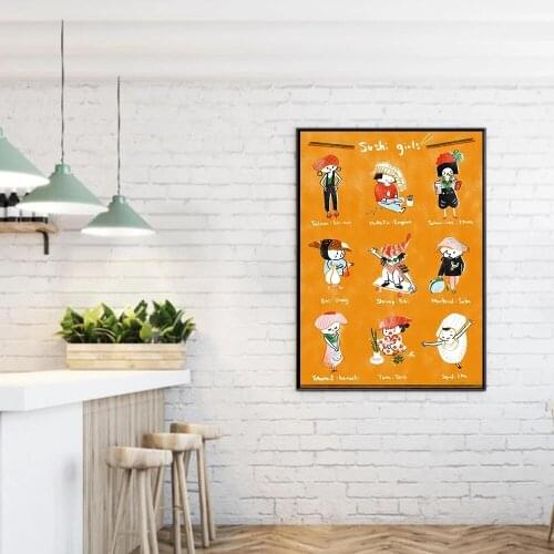 HD Print Modular Sushi Girls Japanese Food Picture Canvas Painting Cute Poster For Living Room Home Decor Wall Art No Framework