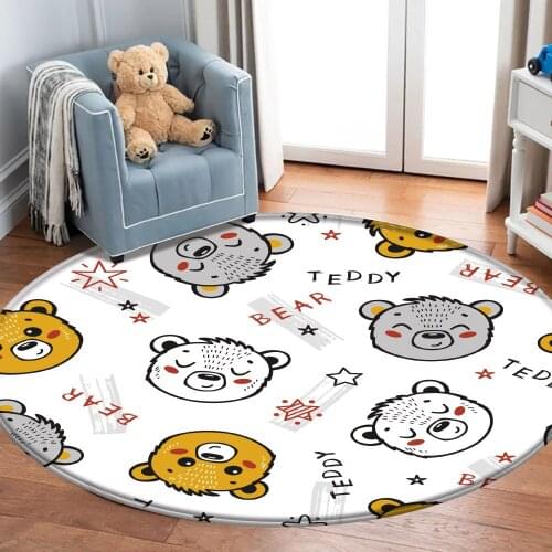 Tapete Peludo Cartoon Animal Bear Non-slip Flannel Round Carpet Childrens Room Home Door Mat Living Room Bedroom Round Carpet