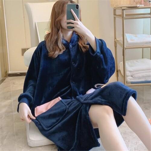Nightgown female winter coral fleece Korean night dress bathrobe autumn thick warm hooded пижама pregnant women sleep dress new