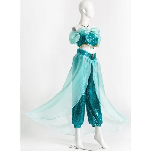 New Arrival Cartoon Jasmine Cosplay Costume Adult Halloween Party Aladdin Outfit Dancing Suit