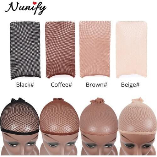 Nunify 2Pieces/Pack Wig Cap Hair Net For Weave Hairnets Wig Nets Stretch Mesh Wig Cap For Making Wig Free Size Black Beige Color