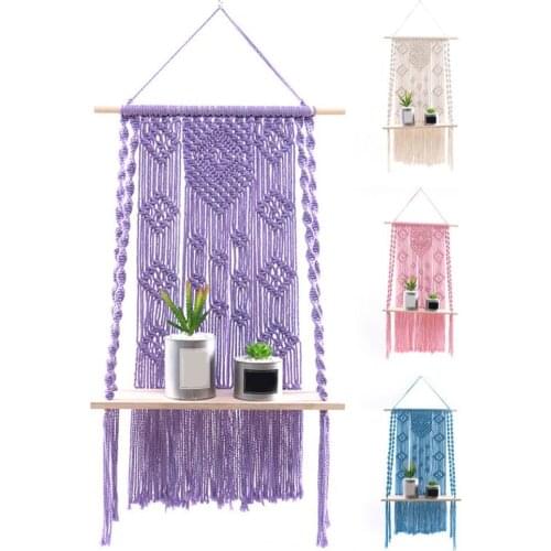 Excellent Tapestry Storage Shelf Heart Shape High Durability Tapestry Hanging Shelf Wood Plant Pot Basket Hanger Holder for Home