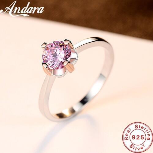 Romantic Eternal Heart Pink Crystal Ring Women Bagues Jewelry 925 Silver Ring