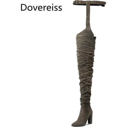 Dovereiss Fashion Womens Shoes Winter Pointed Toe Stilettos Heels Sexy Elegant Zipper New Over the knee boots Concise