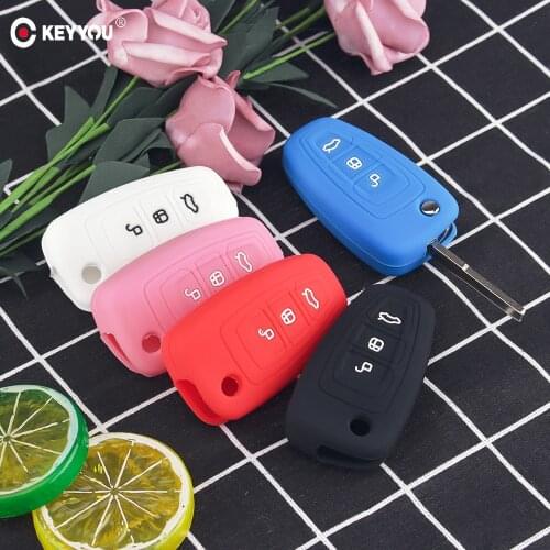 KEYYOU Silicone Car Flip Remote Key Case Cover For Ford Ranger C-Max S-Max Focus Galaxy Mondeo Transit Tourneo Escape Custom
