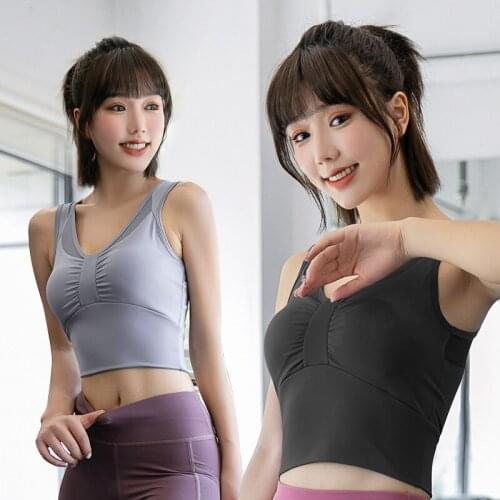 The new bowknot shockproof gathering running sports bra underwear mesh quick-drying sports bra yoga training clothes