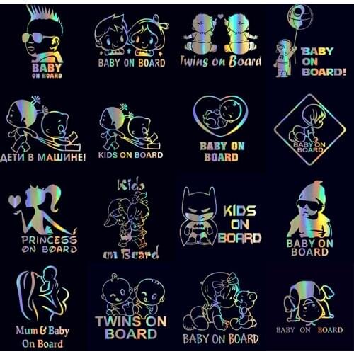 Three Ratels FTZ-234 Colorful Laser Car Styling Baby On Board Stickers Rear Window Decals And For Accessories