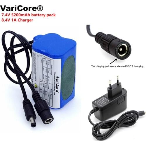 VariCore Protect 7.4V 5200 mAh 8.4V 18650 Li-lon Battery bike lights Head lamp special battery pack DC 5.5*2.1mm + 1A Charger