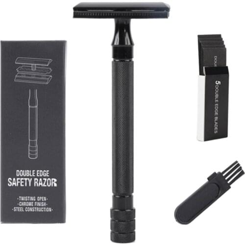 Vintage Manual Short Handle Razor with Brush Blade Classic Safety Double Edge P9YD