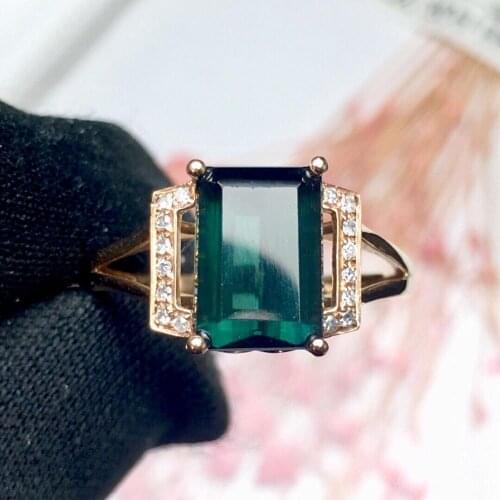 Fine Jewelry Real Pure 18 K Gold Jewelry 100% Natural Green Tourmaline Gemstones 2.9ct Diamonds Males Wedding Fine Mans Rings