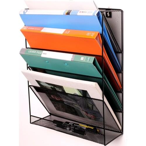 Iron Wall Rack Metal Mesh Magazine File Rack Office 5 Layer Archive A4 Newspaper Document File Magazine Notebook Storage Rack