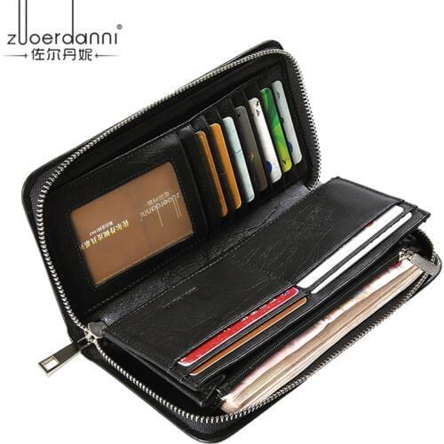 Zuoerdanni holding bag mens leather wallet long zipper clutch bag multi-function wallet large capacity mobile phone bag