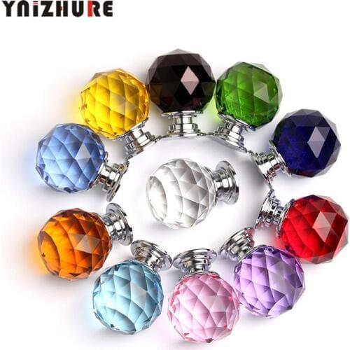 1PCS 30mm Colors Crystal Ball Shape Glass Knobs Cupboard Pulls Drawer Knobs Kitchen Cabinet Handles Furniture Handle Hardware