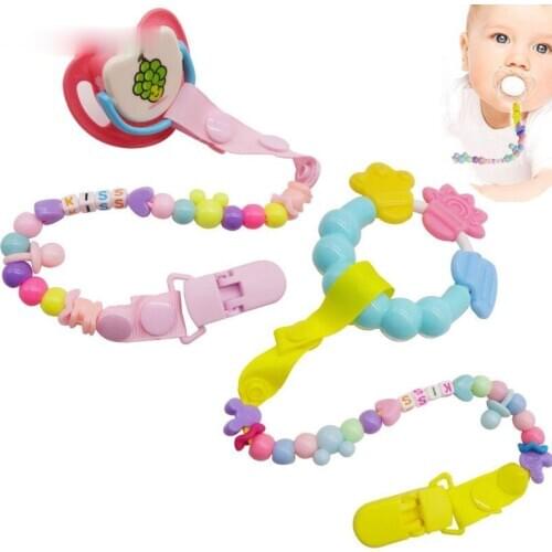 1Pcs Baby Pacifier Chain Clip Hand Chain Colourful Beads Dummy Clip Baby Soother Holder for Baby Kids Chupeta Feed Pacifiers