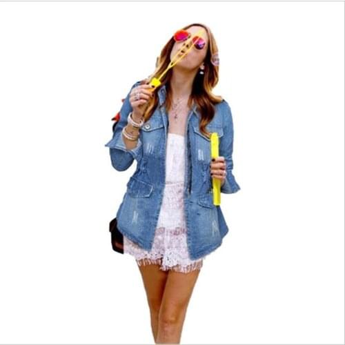 2021 European American Style Women Lapel Pocket Long Sleeve Vintage Cowboy Jacket Water Washing Do Old Outerwear Oversize S-5XL