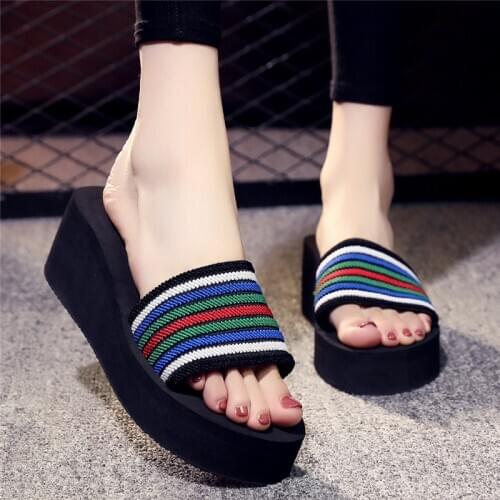 5pcs Summer Outer Wear Female Flip-flops Bottomed Anti-slip Large Size Fashion High Heels Anti-slip Split Toe Sandals lykj-yx