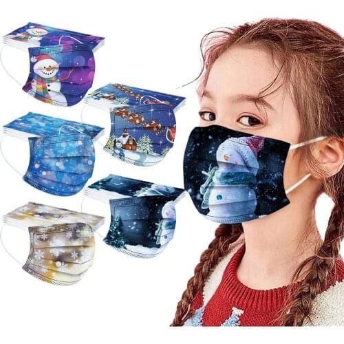 50PC Navidad Face Mask For Child Baby Disposable Face Mask Xmas Christmas 3ply Kids Protection Mouth Mask Earloop Bandage