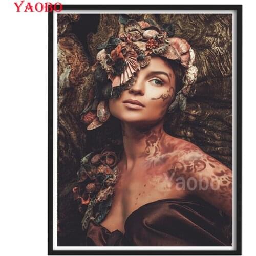 Diamond Embroidery Woman In The Flowers Tattoo Girl 5D Diy Diamond Painting Full Square Round Needlework Crafts Wall Sticker