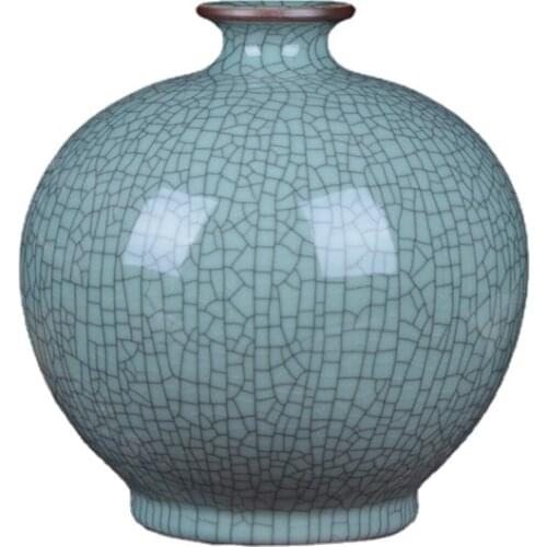 Antique Cracked Pomegranate Vase Modern Chinese Ornaments Home Decoration Green Glaze Split Ceramic Vase