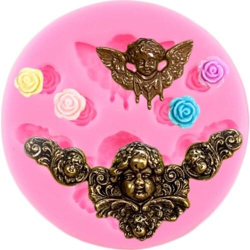 Baroque Scroll Relief Angel Silicone Flower Fondant Cake Decorating Tools DIY Baking Chocolate Gumpaste Mould Candy Clay Moulds