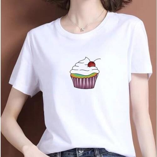Kawaii Cake Print White T-shirtGraphic Womens Top Tshirt Female T-shirt Ladies Clothes Tshirt Fashion Streetwear