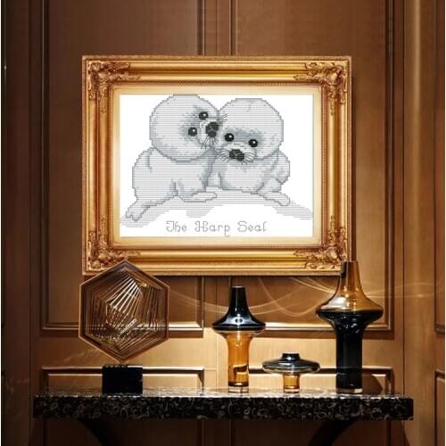 White Seals Cross Stitch Kits Easy Printed pattern canvas Bedroom Embroidery Needlework set Animal Cross-stitch Home Decoration