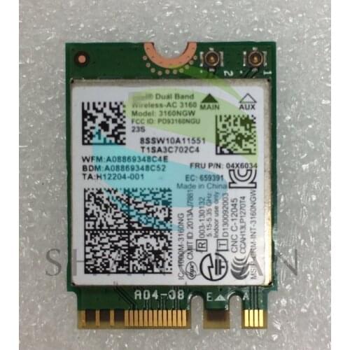 Dual Band Wireless-AC 3160NGW 3160AC 3160NGWAC NGFF 433M+BT4.0 Wireless Card FRU:04X6034 for IBM Y40 Y50 E10-30 E455 E555