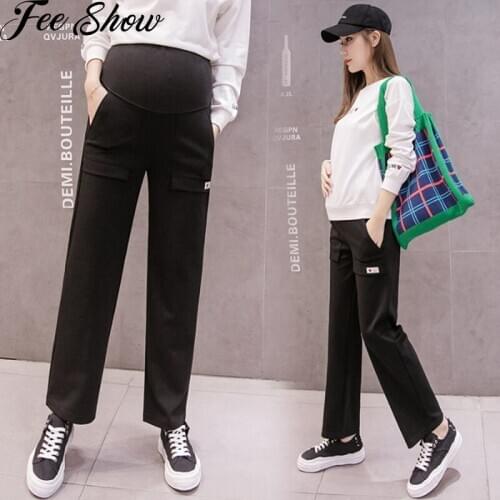 Spring Summer Elegant Maternity Belly Pants For Pregnancy Elastic Waist Belly Straight Sports Pants Pregnant Women Loose Trouser