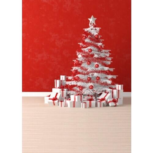5x7ft Red Wall Christmas Tree Gift Photography Backdrops Photo Props Studio Background