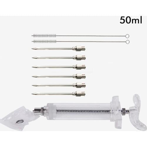 IYouNice 50ML 6 Stainless Steel Needles Spice Syringe Set BBQ Meat Flavor Injector Kithen Cooking Sauce Marinade Accessories