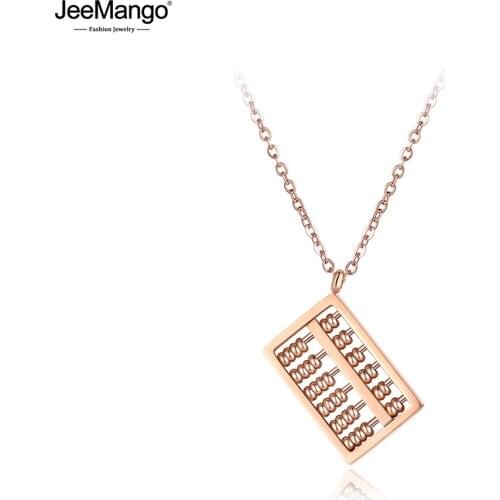 JeeMango Creative Chinese Invented Abacus Chain & Link Necklaces Jewelry Titanium Steel Choker Necklace For Women Girls JN18059