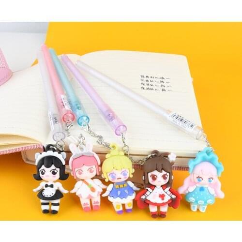 20 pcs/lot Kawaii Beautiful Girl Pendant Gel Pen Cute 0.5mm Black Ink Neutral Pens Promotional Gift Stationery School Supplies