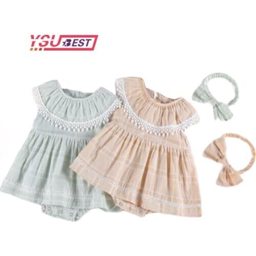 Summer Baby Bodysuit Tassel 2020 Baby Kids Rompers Sleeveless Plaid Princess Dress Cute Creeper Baby Girls Bodysuit Outfits